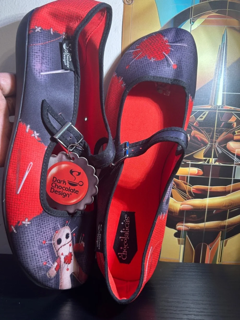 SALE✈️Dark Chocolate Design: Women’s Red & Black Character Mary Jane Flats~NWT’s - Picture 3 of 9